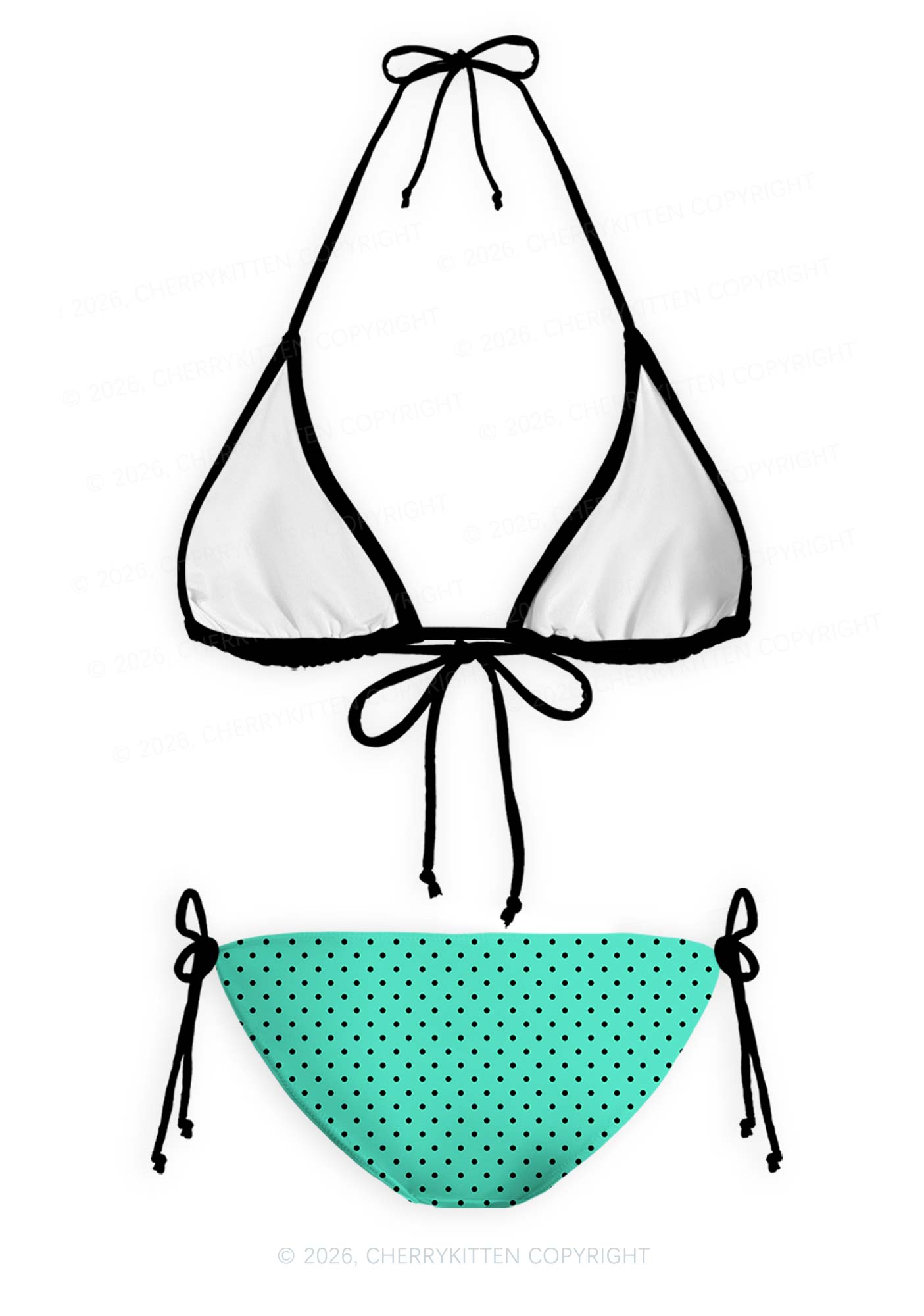 Black Dots On Aqua Green Y2K Print Bikini Set Cherrykitten