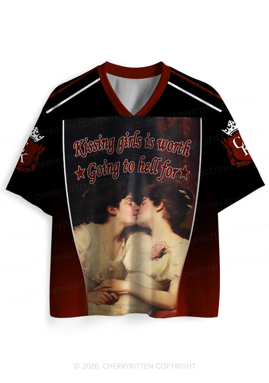 Lesbian Kissing Girls Is Worth Pride Y2K Sport Jersey Shirts Cherrykitten