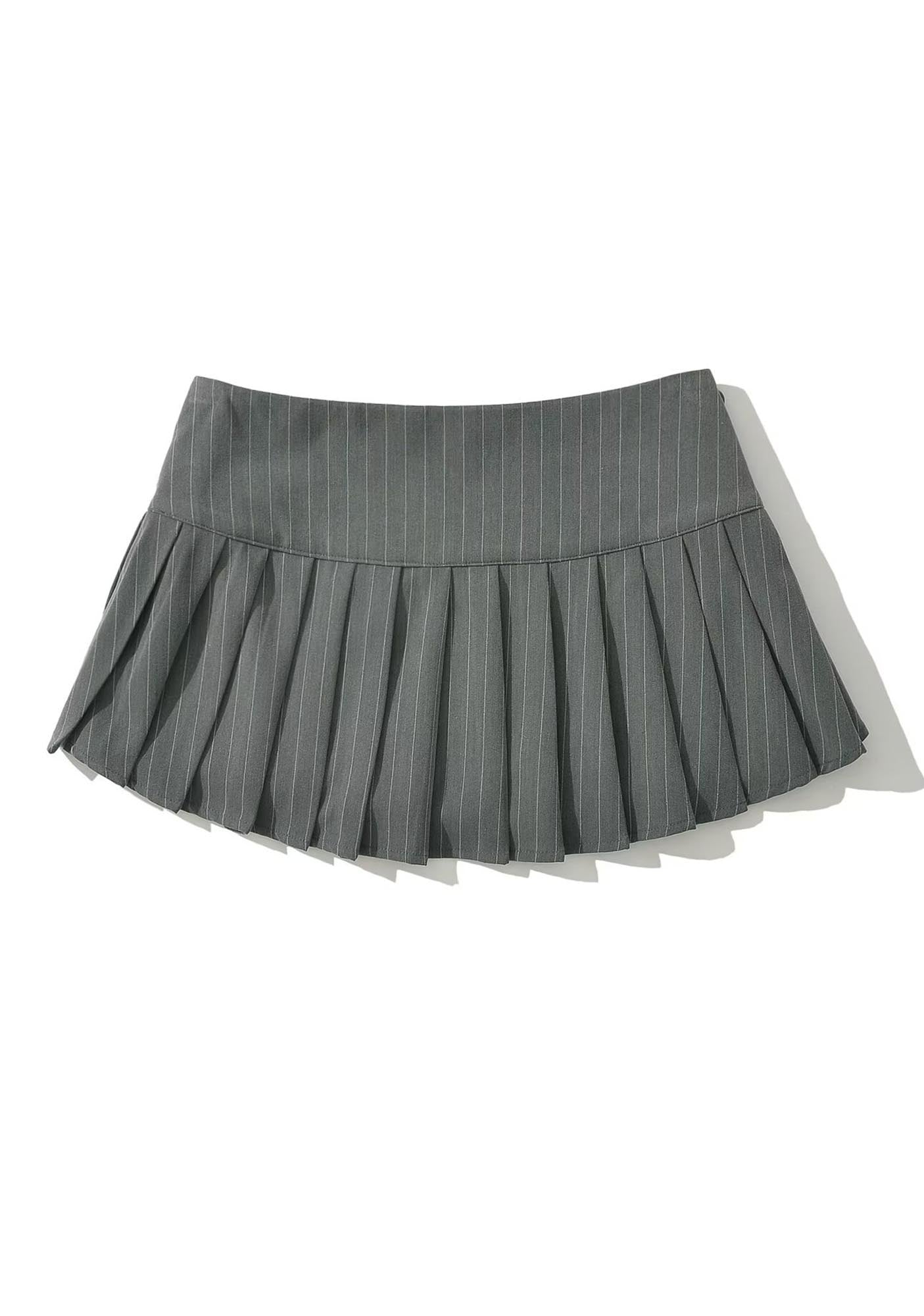 Y2K Gray Striped Low-waist Pleated Skirt Cherrykitten