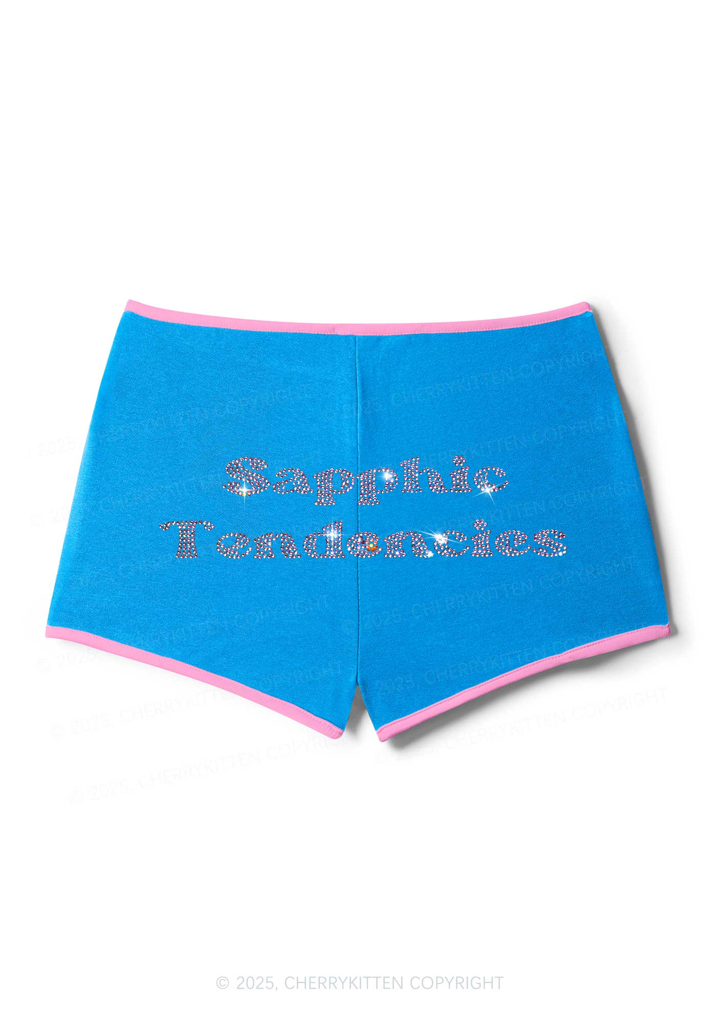 Rhinestone Sapphic Tendencies Pride Y2K Booty Shorts Cherrykitten