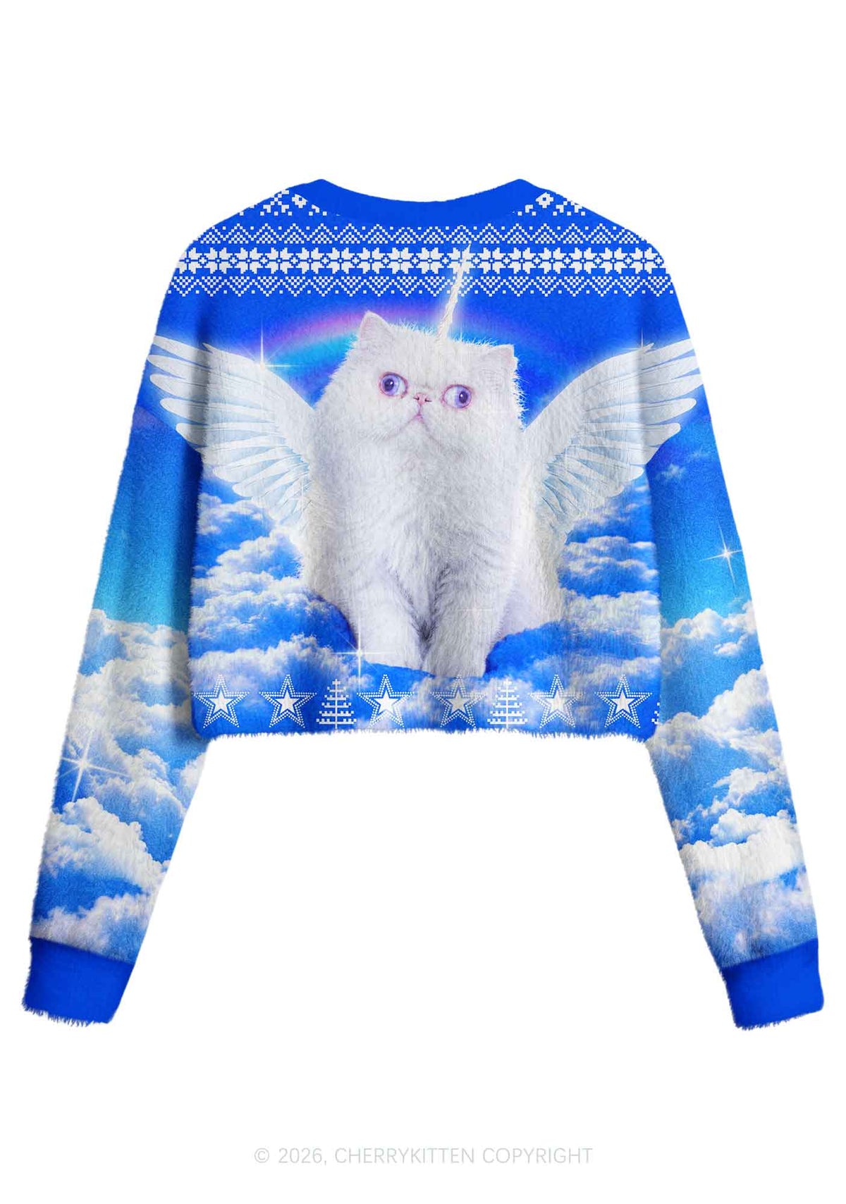White Angel Unicorn Cat Y2K Crop Knit Sweatshirt Cherrykitten