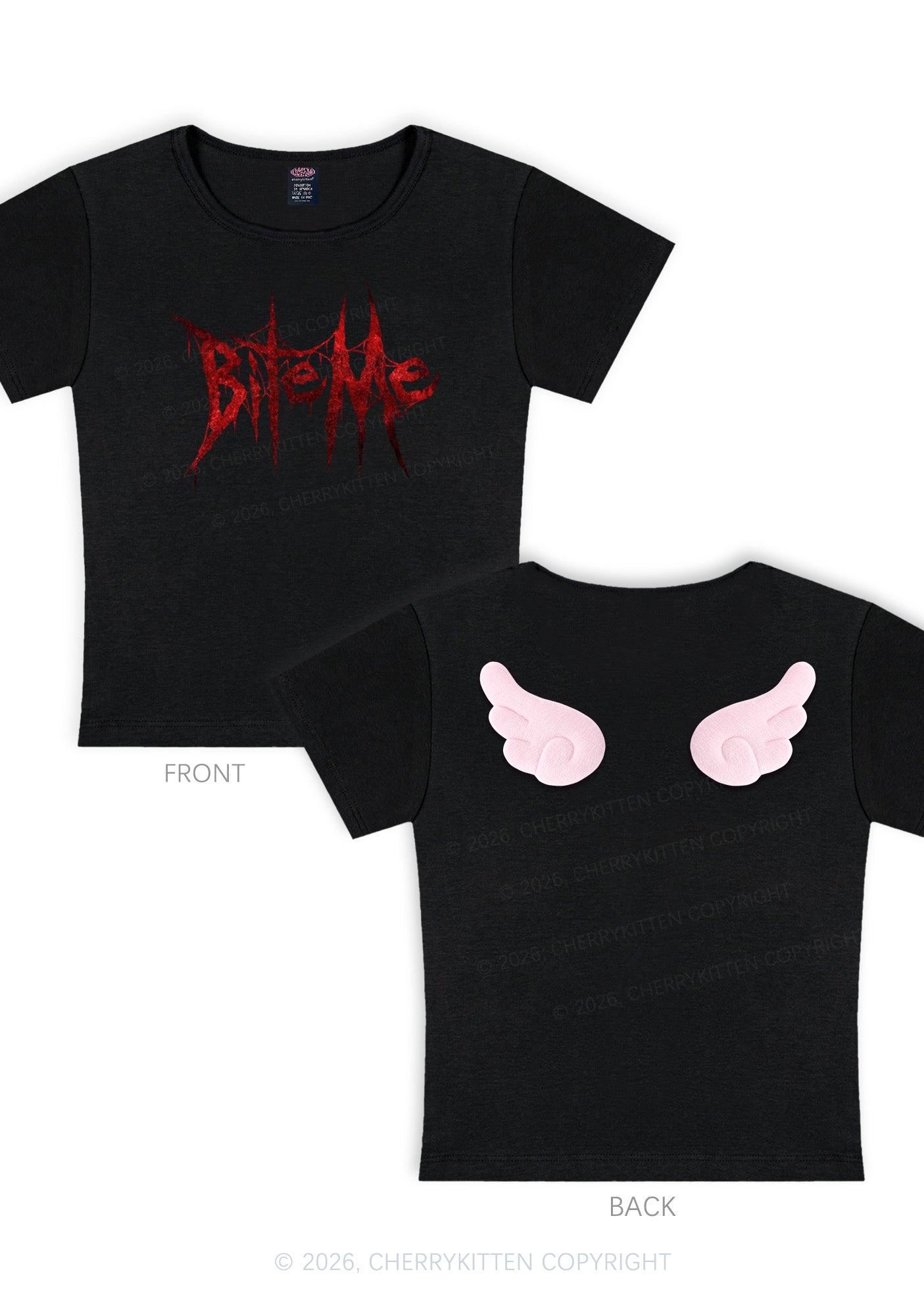 Halloween Bite Me Y2K Goth Angel Wings Baby Tee Cherrykitten