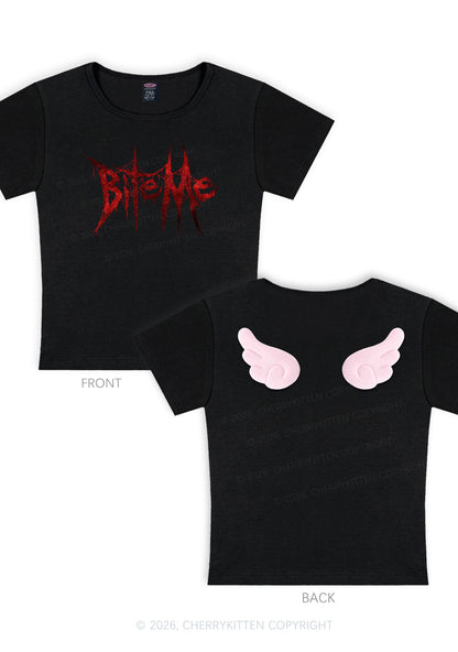 Halloween Bite Me Y2K Goth Angel Wings Baby Tee Cherrykitten