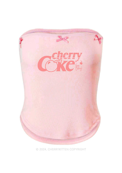 Very Cherry Coke Y2K Pink Bow Tie Tube Top Cherrykitten