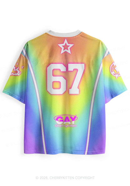 Rainbow Gradient Gay Thoughts Pride Y2K Sport Jersey Shirts Cherrykitten