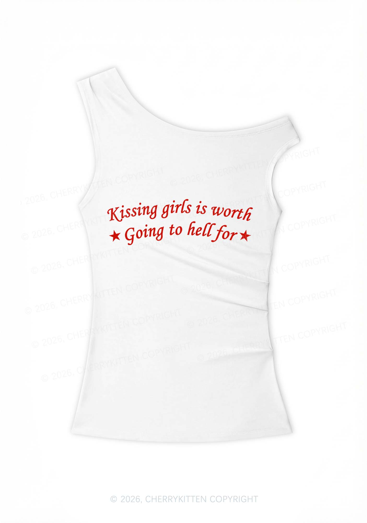 Kissing Girls Is Worth Pride Y2K Off Shoulder Tank Top Cherrykitten