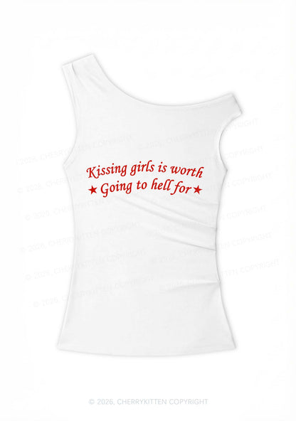 Kissing Girls Is Worth Pride Y2K Off Shoulder Tank Top Cherrykitten