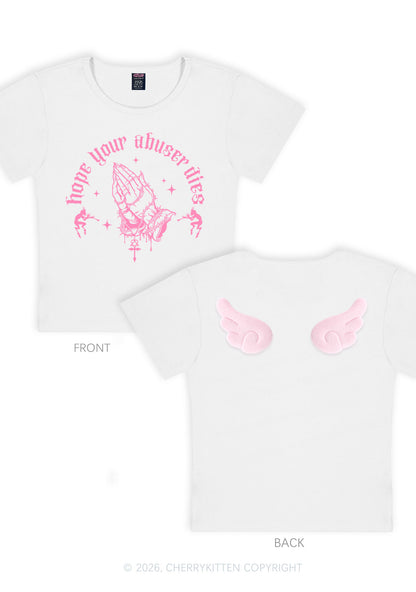 Hope Your Abuser Dies Y2K Goth Angel Wings Baby Tee Cherrykitten