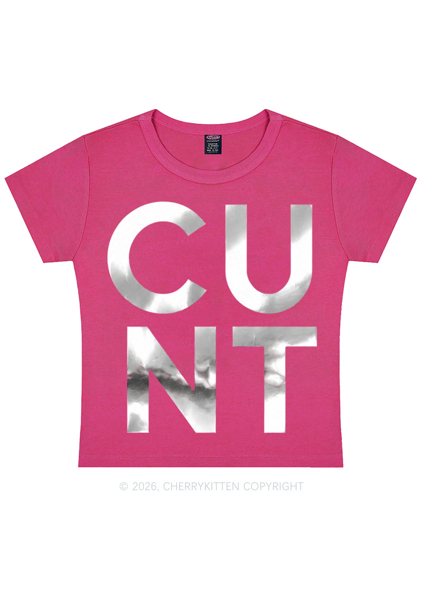Cxxt Silver Foil Printed Y2K Baby Tee Cherrykitten