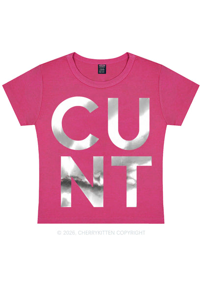 Cxxt Silver Foil Printed Y2K Baby Tee Cherrykitten