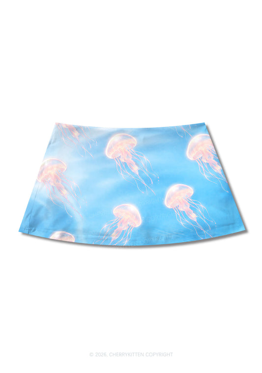 Pink Jellyfish Underwater Y2K Print Mini Skirt Cherrykitten