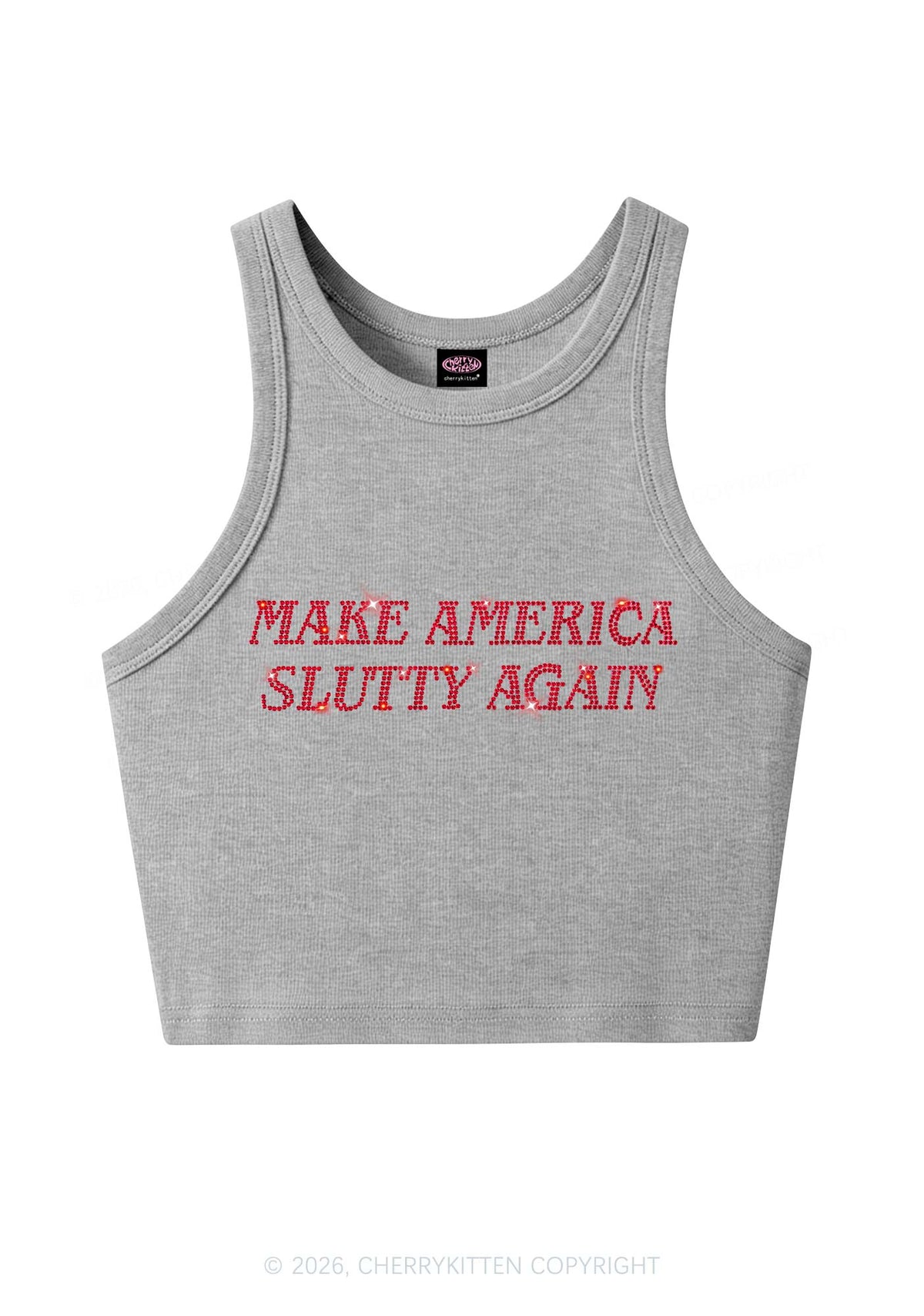 Rhinestone Make America Slxtty Y2K Crop Tank Top Cherrykitten