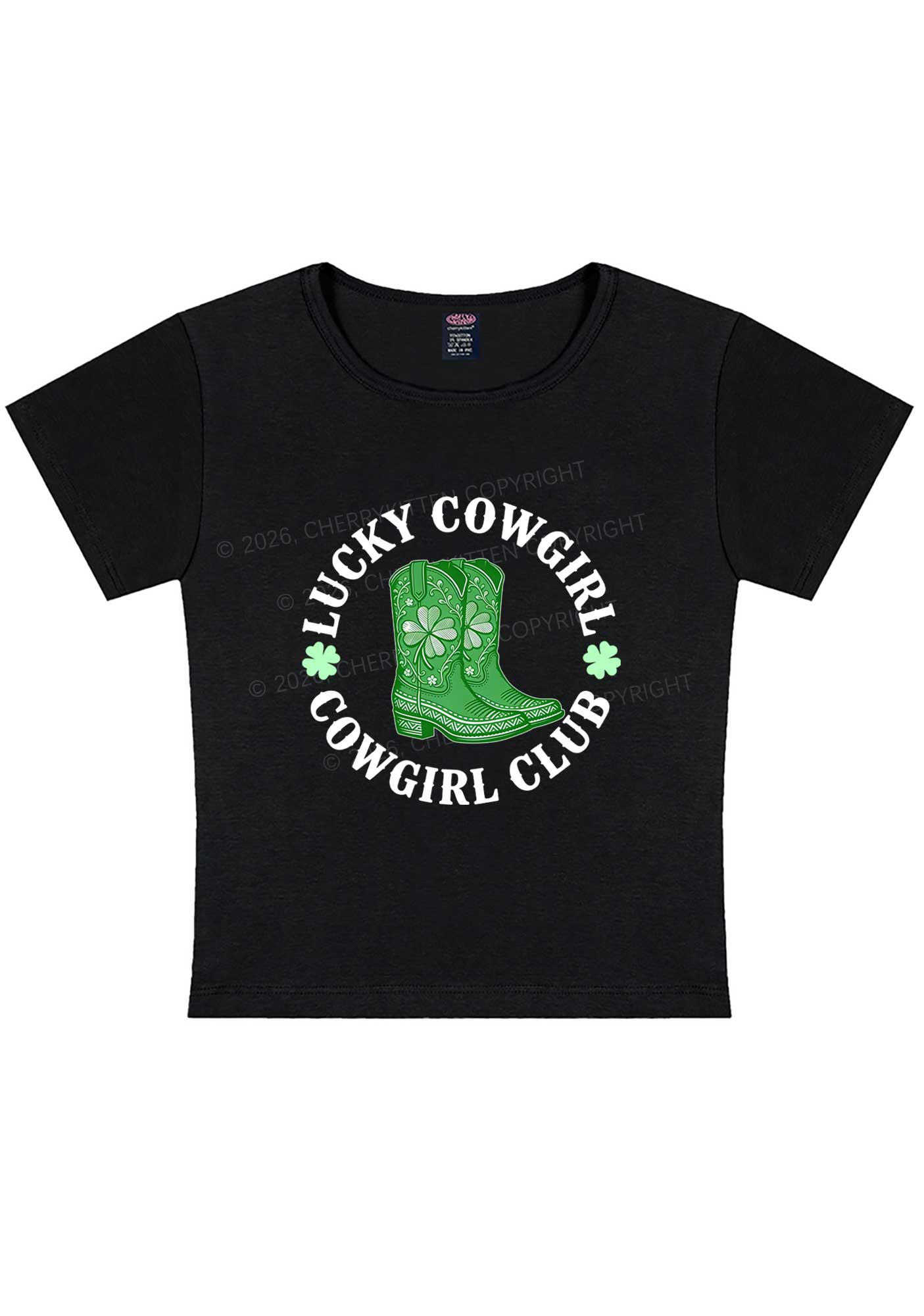 Lucky Cowgirl Club St Patricks Y2K Baby Tee Cherrykitten