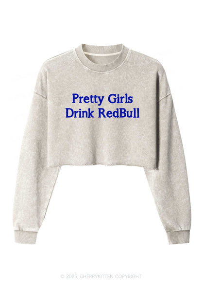 Pretty Girls Drink Red Y2K Crop Washed Sweatshirts Cherrykitten