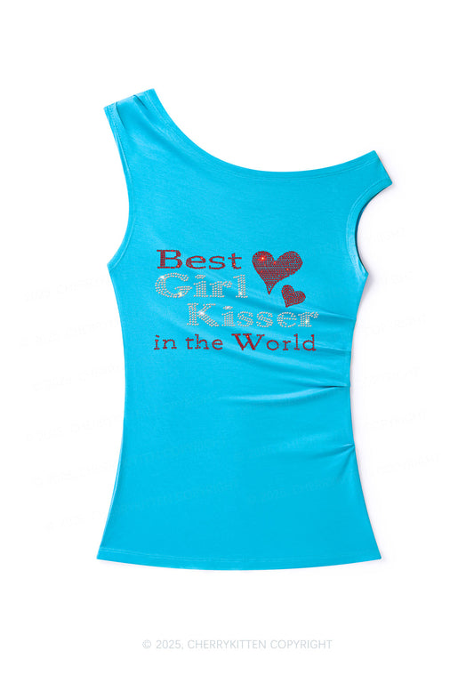 Rhinestone Best Girl Kisser Pride Y2K Off Shoulder Tank Top Cherrykitten