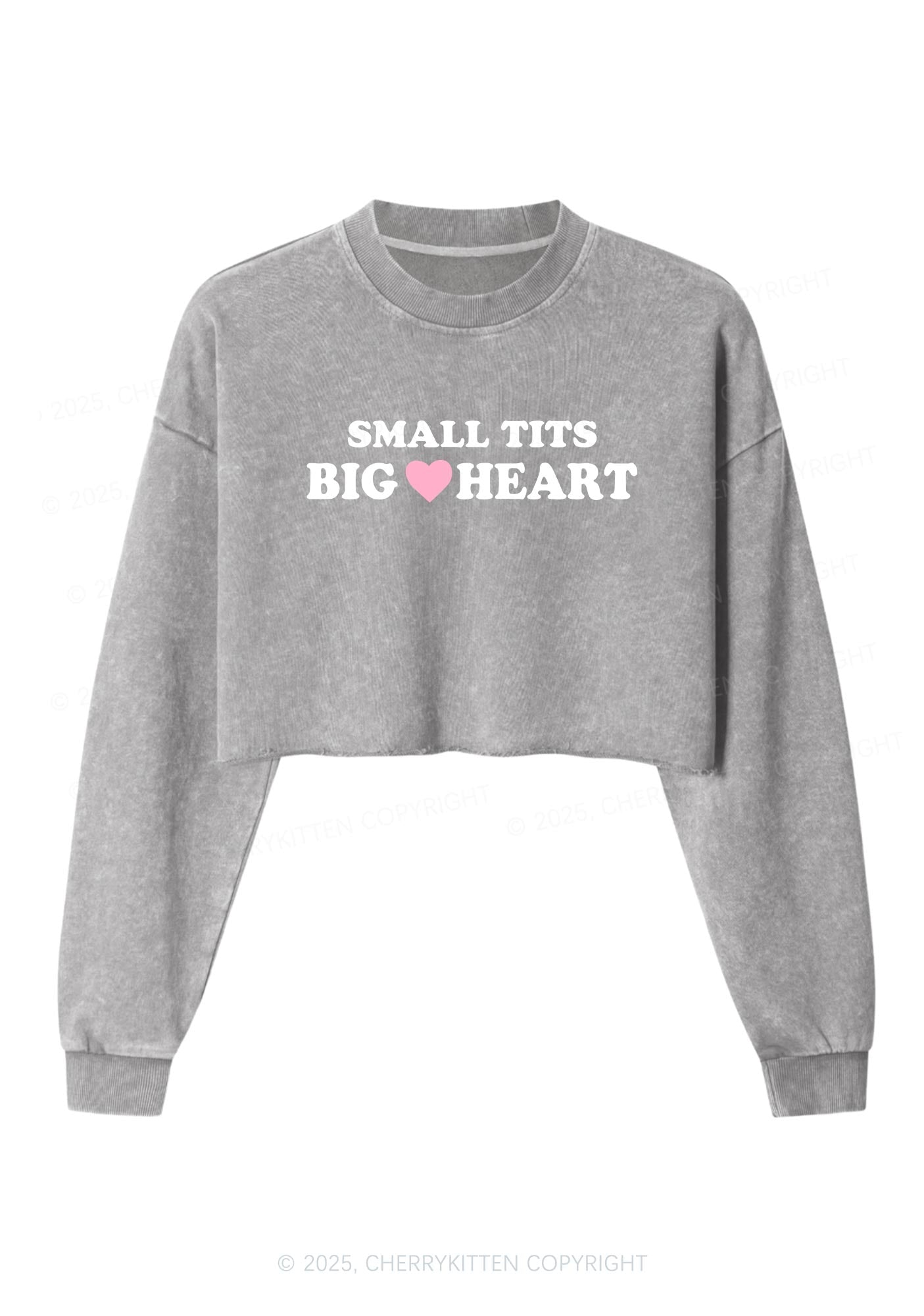 Small But Big Heart Y2K Crop Washed Sweatshirts Cherrykitten