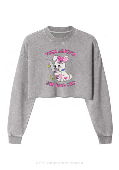 Fxxk Around Bunny Y2K Crop Washed Sweatshirts Cherrykitten