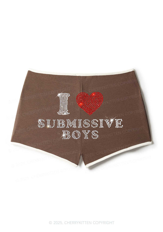 Rhinestone I Love S Boys Y2K Booty Shorts Cherrykitten