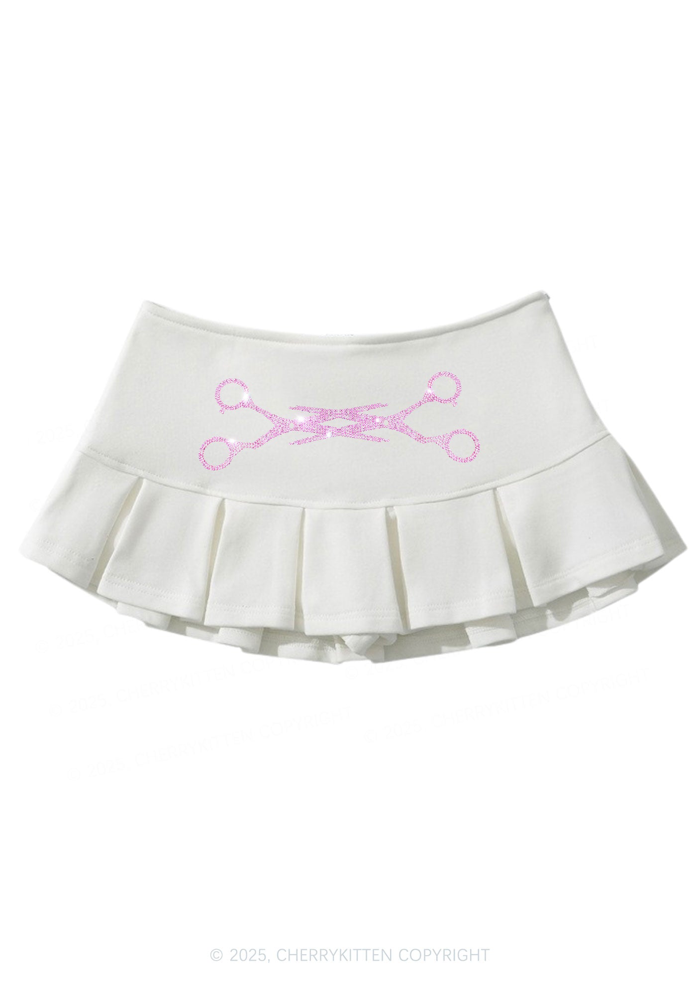 Rhinestone Pink Scissor Pride Y2K Mini Pleated Skirts Cherrykitten