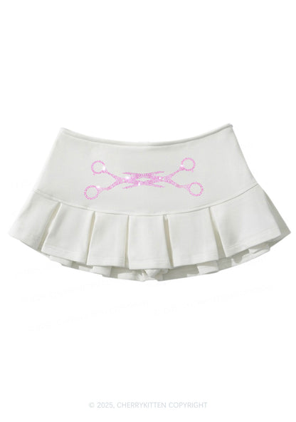 Rhinestone Pink Scissor Pride Y2K Mini Pleated Skirts Cherrykitten