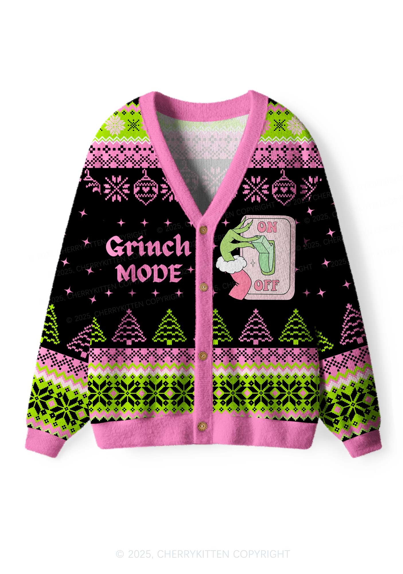 On Off Mode Y2K Christmas Cardigan Knit Sweatshirt Cherrykitten