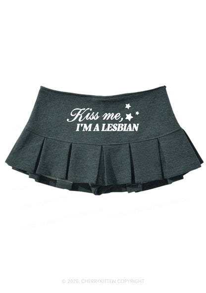 Kiss Me Im A Lesbian Pride Y2K Mini Pleated Skirts Cherrykitten