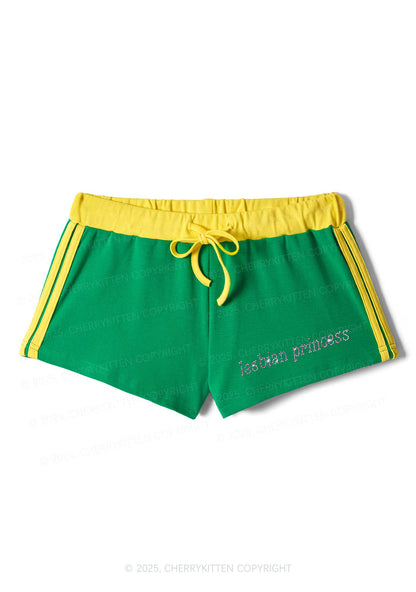 Rhinestone Pink Lesbian Princess Y2K Drawstring Mini Shorts Cherrykitten