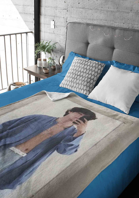Kim Taehyung Blue Shirt Kpop Plush Blanket
