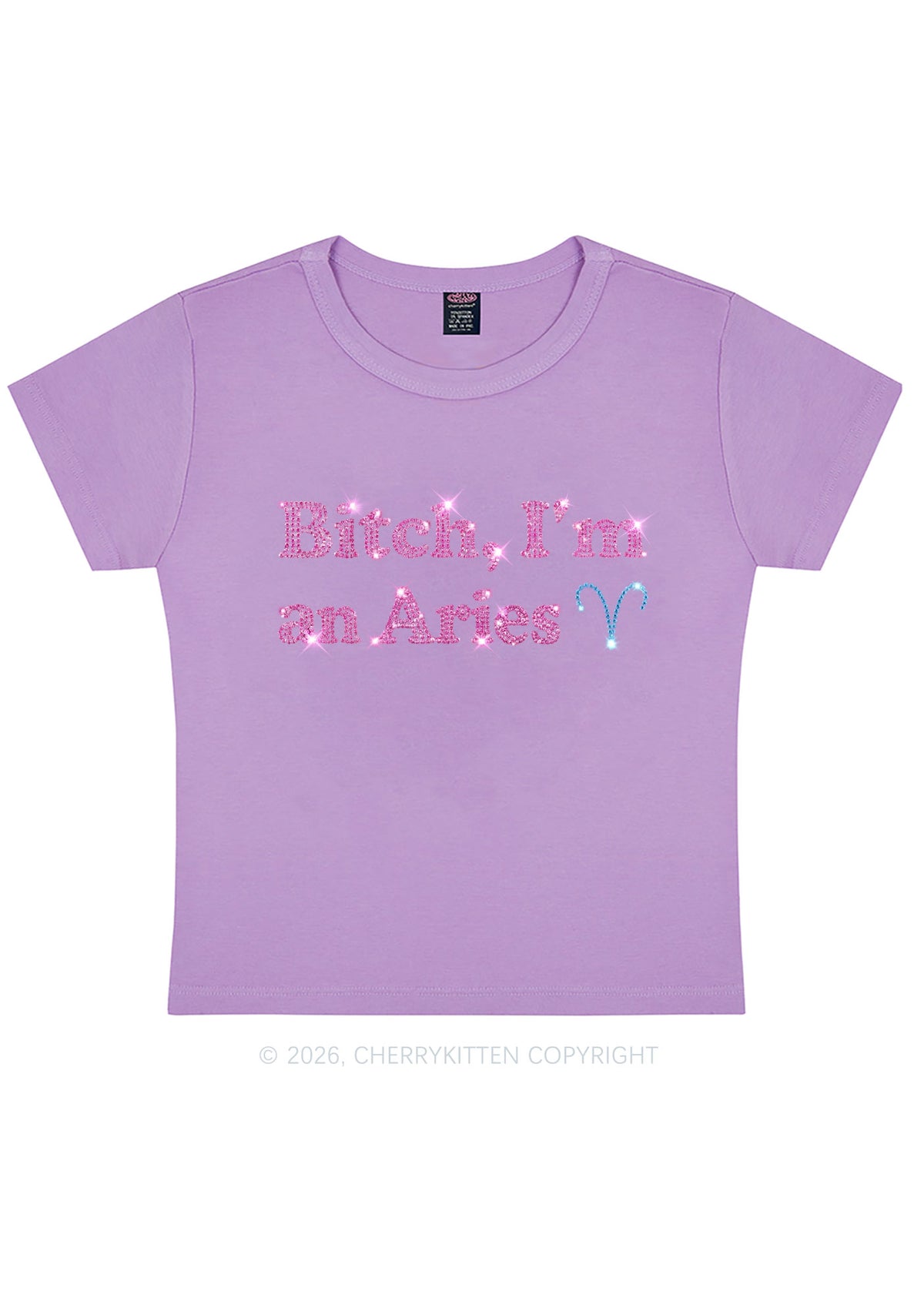 Rhinestone Bxxch Im A Aries Y2K Baby Tee Cherrykitten