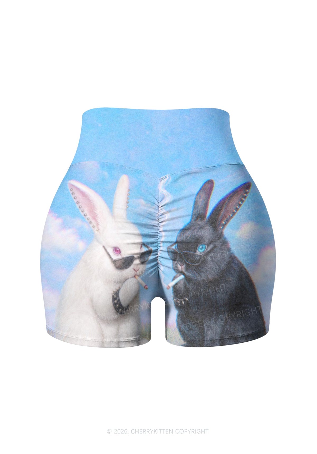 Smoking Punk Bunny Y2K Print Gym Shorts Cherrykitten