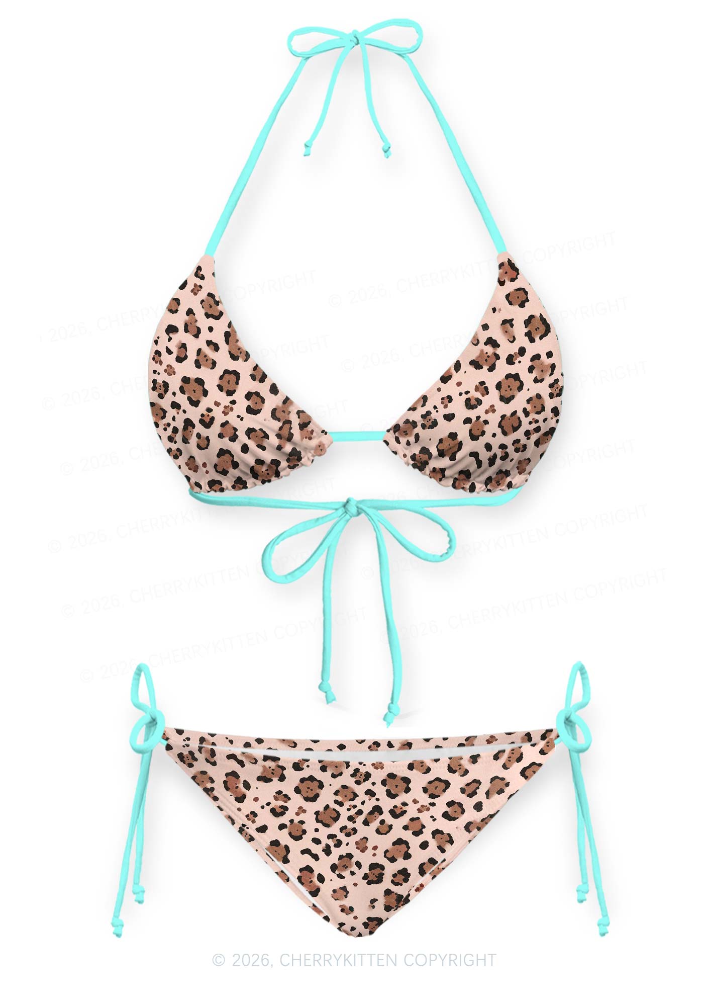 Mint Leopard Y2K Print Bikini Set Cherrykitten
