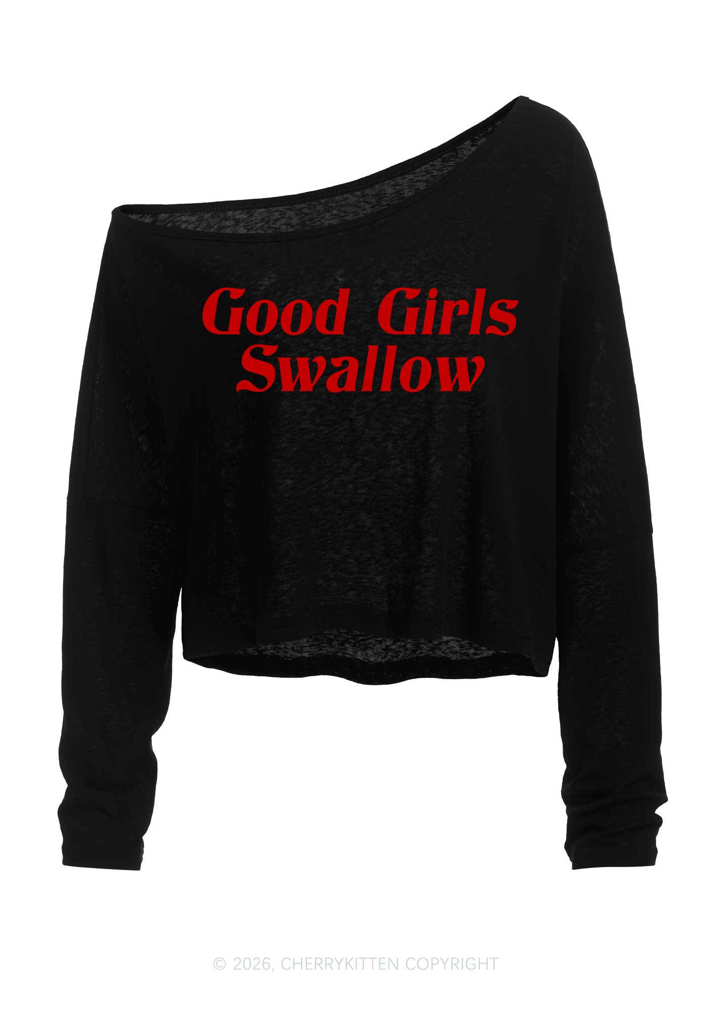 Good Girls Swallow Y2K Off Shoulder Long Sleeve Crop Top Cherrykitten