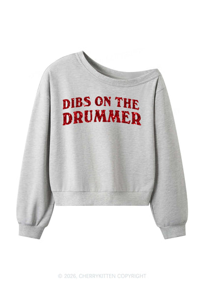 Glitter Dibs On The Drummer Y2K Off Shoulder Sweatshirts Cherrykitten
