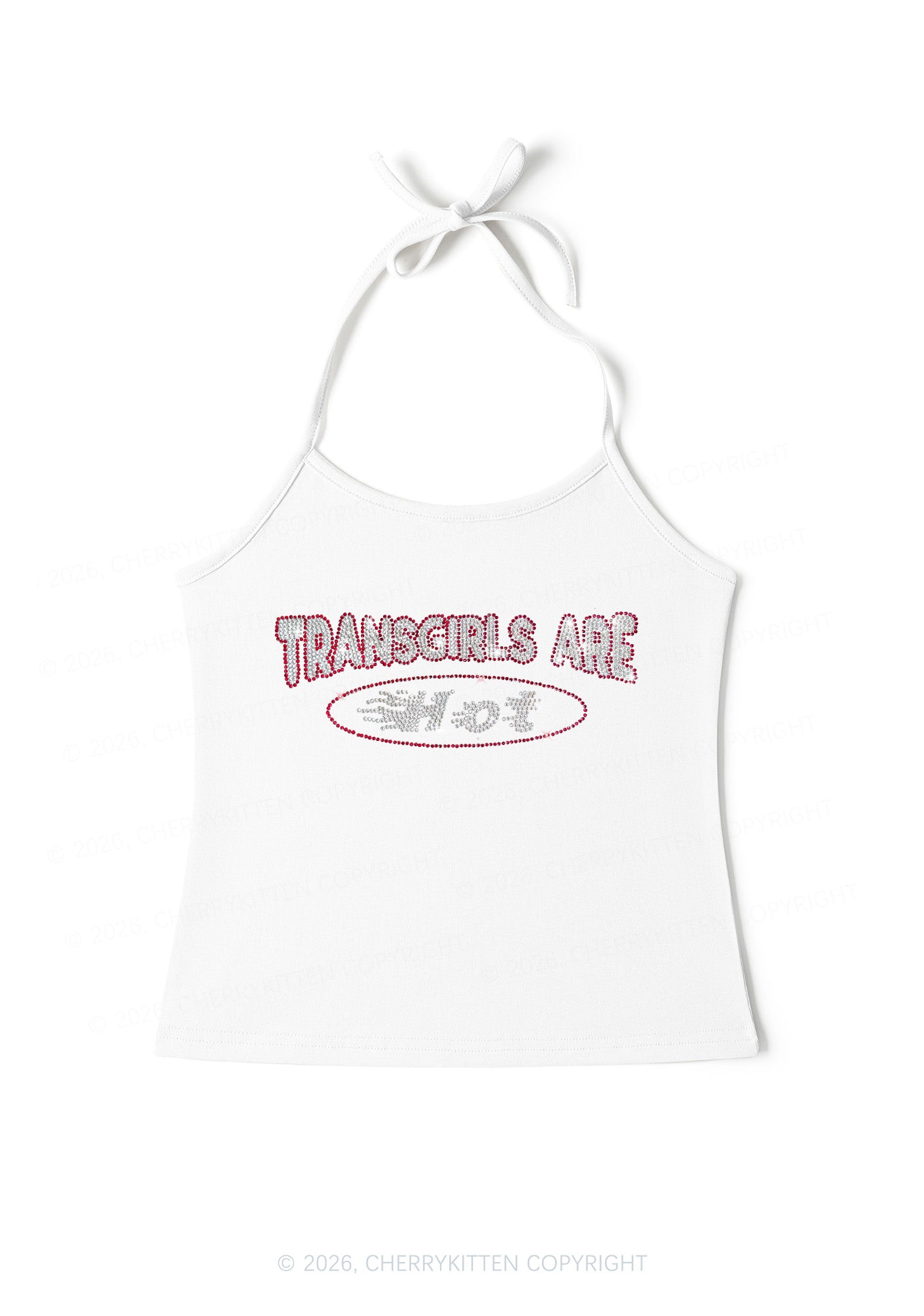 Rhinestone Transgirls Are Hot Pride Y2K Halter Neck Cami Cherrykitten