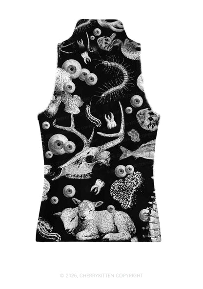 Halloween Dark Sheep Bone Y2K Knit Turtleneck Tank Top Cherrykitten