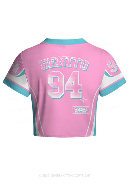 Pink Frog Y2K Crop Football Jersey Shirts Cherrykitten
