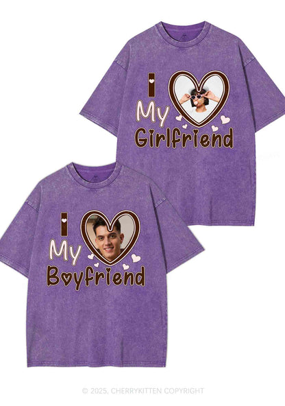 Custom BF GF Brown Heart Y2K Valentine's Day Washed Tee Cherrykitten
