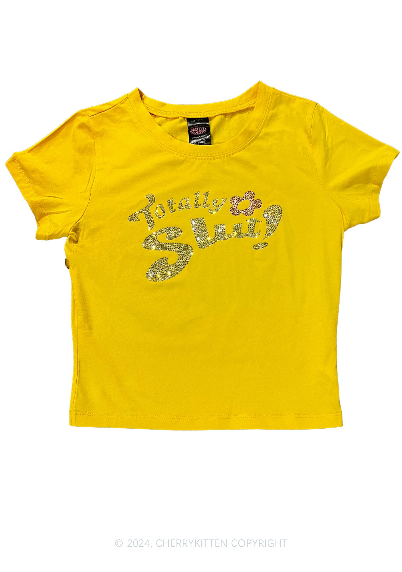 Rhinestone Totally Slxt Y2K Baby Tee Cherrykitten