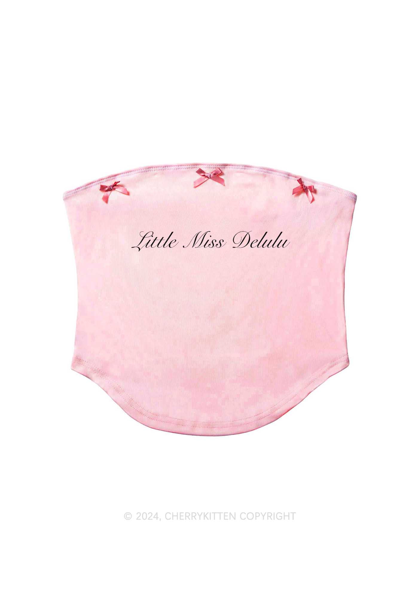 Little Miss Delulu Y2K Pink Bow Tie Tube Top Cherrykitten