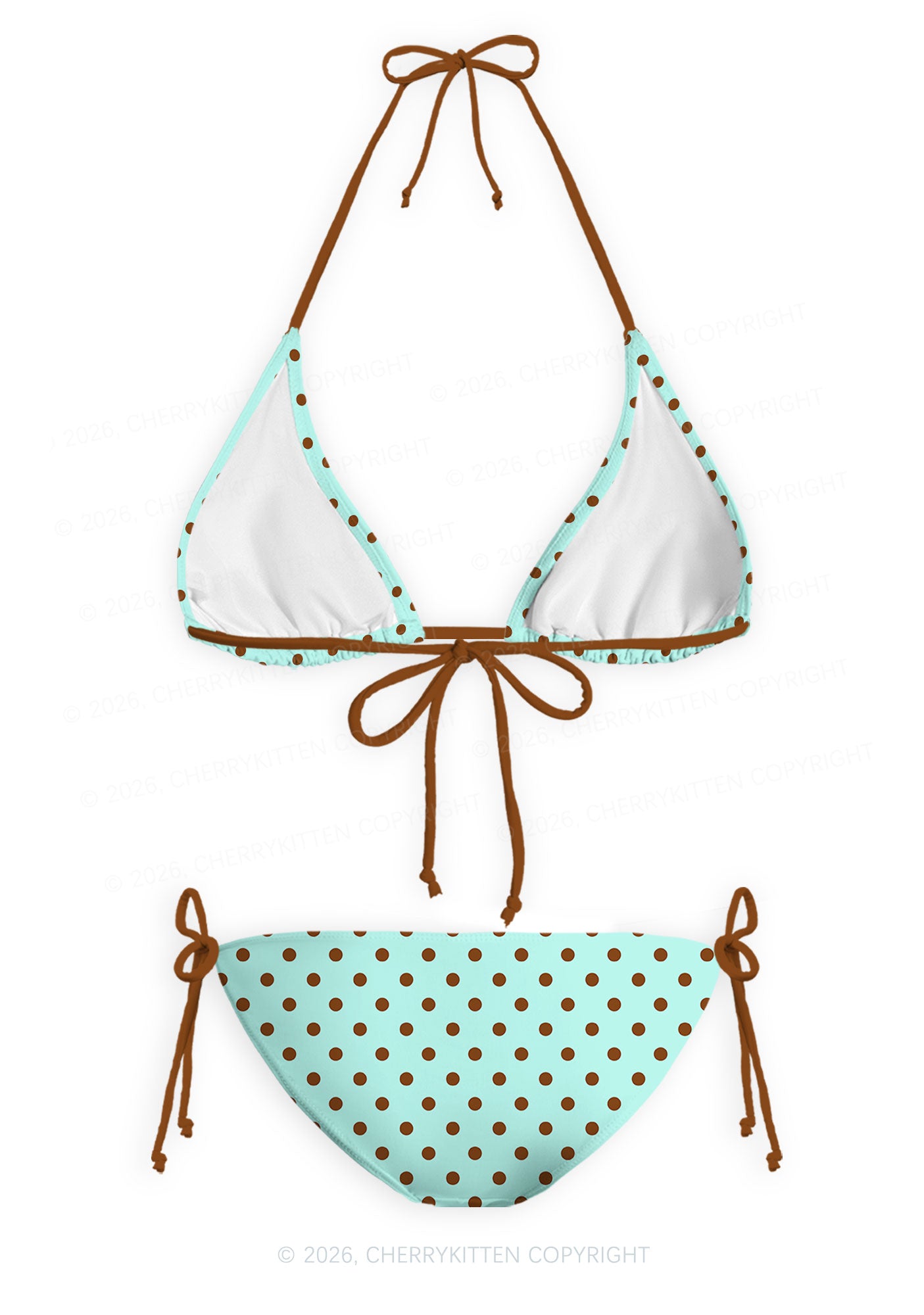 Brown Dots On Mint Green Y2K Print Bikini Set Cherrykitten