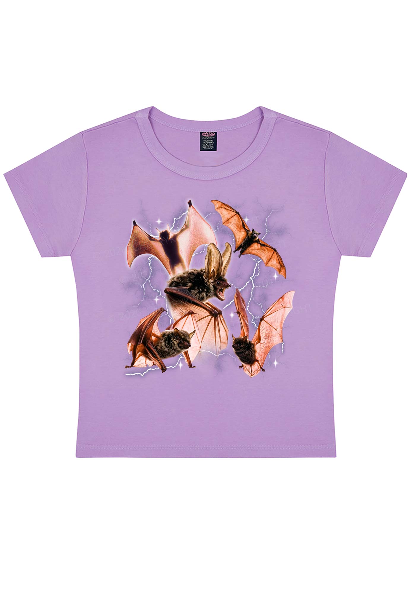 Halloween Bat In Lightning Y2K Baby Tee Cherrykitten