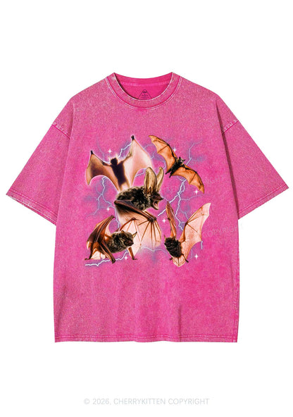 Halloween Bat In Lightning Y2K Shirts Washed Tee Cherrykitten