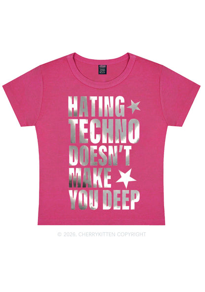 Hating Techno Silver Foil Printed Y2K Baby Tee Cherrykitten