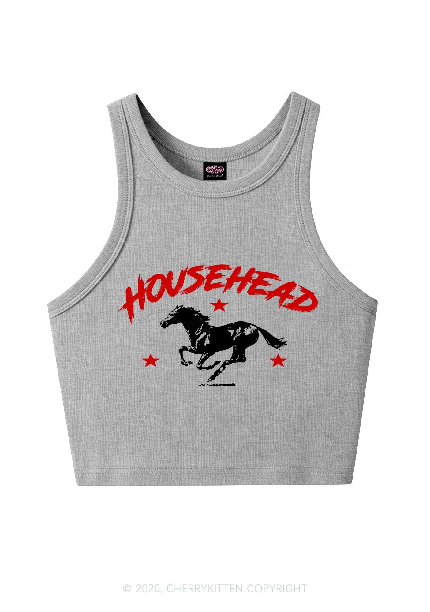 Retro Star Househead Horse Y2K Crop Tank Top Cherrykitten