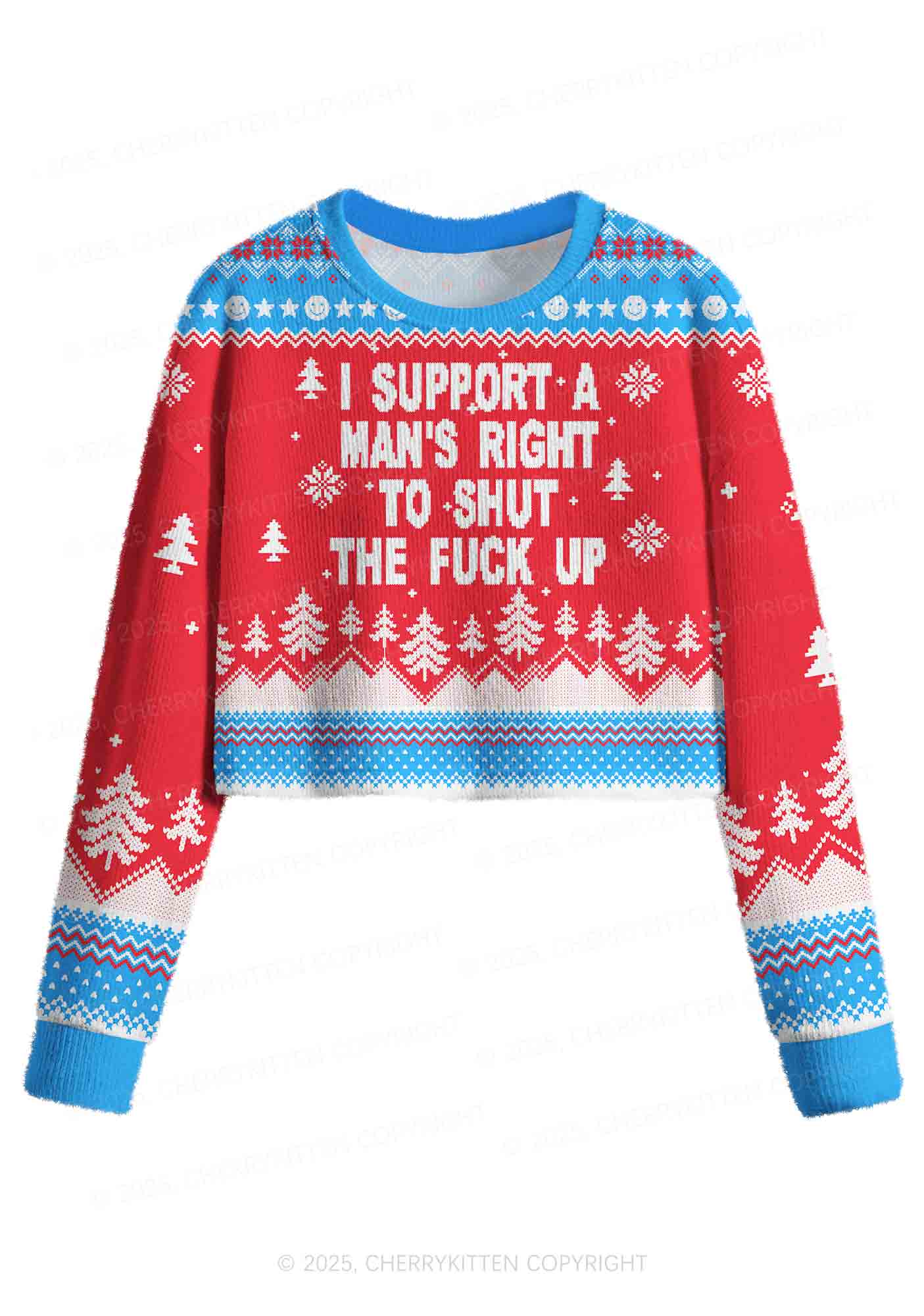 I Support A Mans Right Y2K Christmas Crop Knit Sweatshirt Cherrykitten