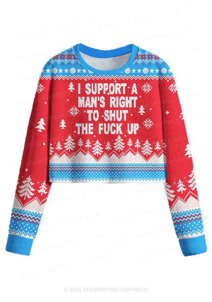 I Support A Mans Right Y2K Christmas Crop Knit Sweatshirt Cherrykitten
