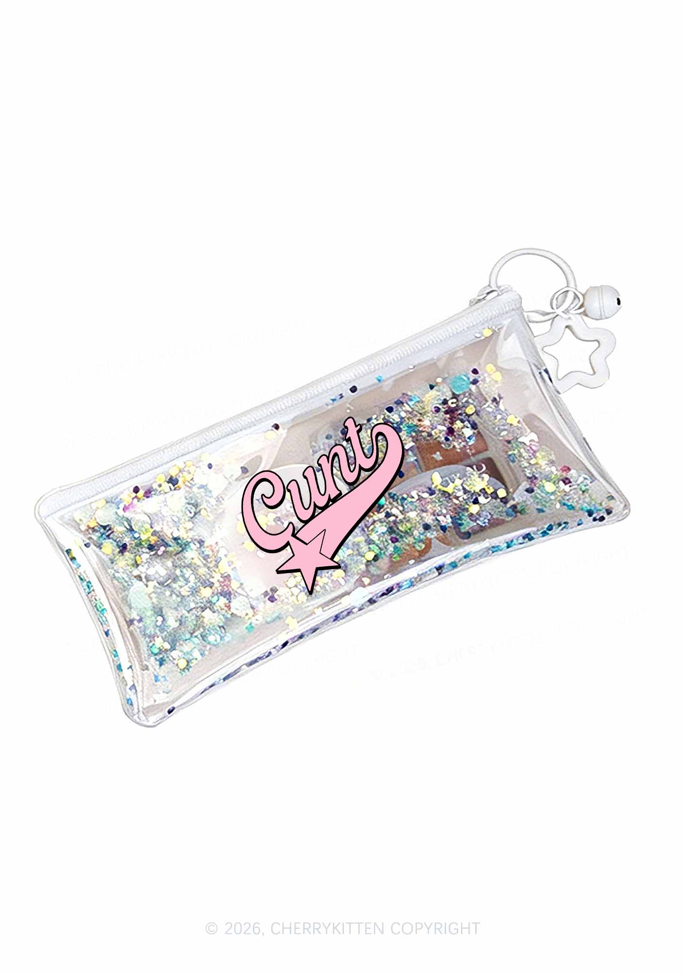 Pink Cxxt Star Y2K Quicksand Transparent Pencil Pouch Cherrykitten
