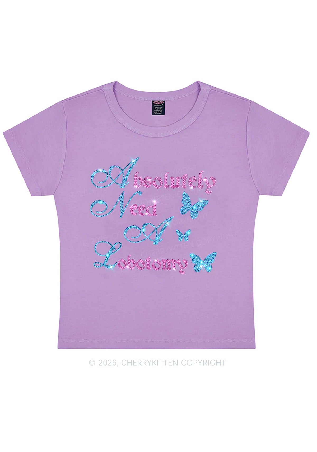 Rhinestone Absolutely Need A Lobotomy Y2K Baby Tee Cherrykitten