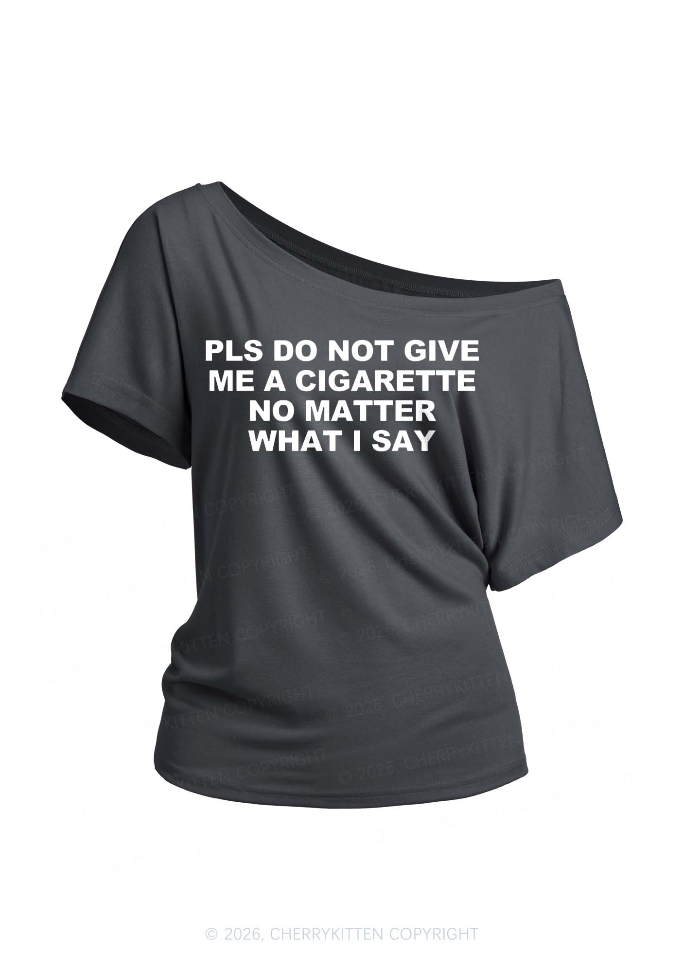 Dont Give Me Cigarette Y2K Off Shoulder Tee Cherrykitten