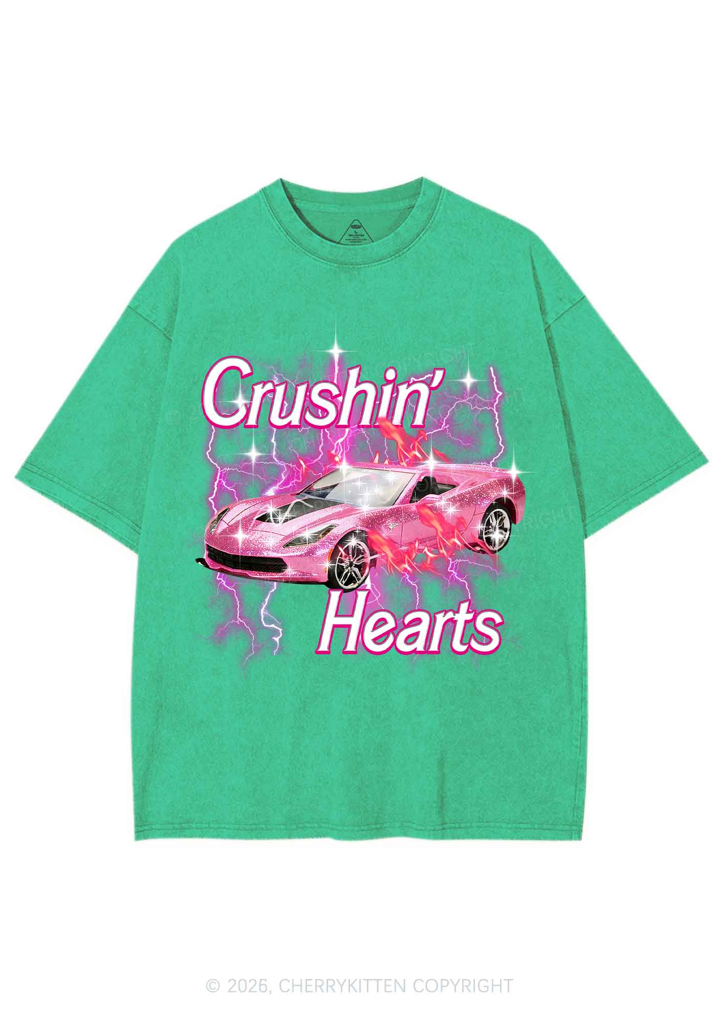 Crushin Hearts Valentine's Day Y2K Shirts Washed Tee Cherrykitten
